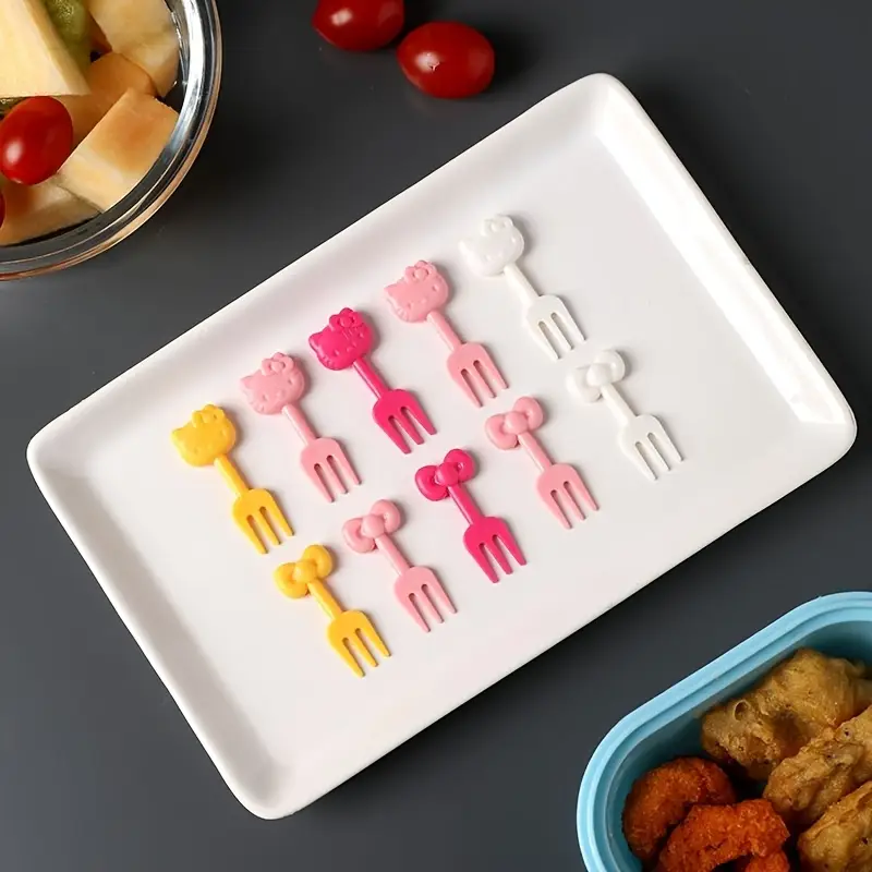 بسته 10 تایی چنگال میوه فانتزی طرح هلو کیتی (Hello Kitty) کد 2509