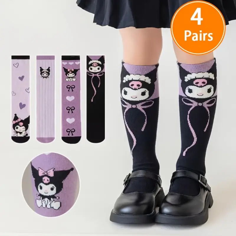 بسته 4 جفتی جوراب ساق بلند دخترانه طرح (Kuromi) کد 2547