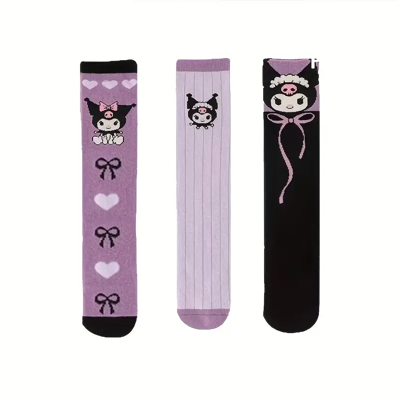 بسته 4 جفتی جوراب ساق بلند دخترانه طرح (Kuromi) کد 2547