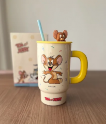 ماگ فانتزی طرح جری (Tom & Jerry) با درب عروسکی سیلیکونی کد 3099