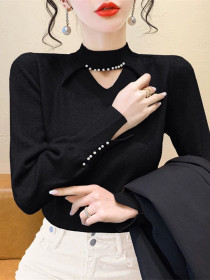 بلوز بافت مروارید کار شده زنانه کد 418337