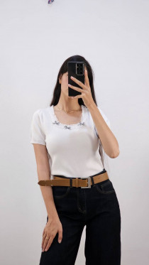 بلوز بافت آستین کوتاه قواره دار زنانه کد 418341