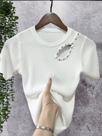 بلوز کریستال آستین کوتاه قواره دار زنانه کد 418344