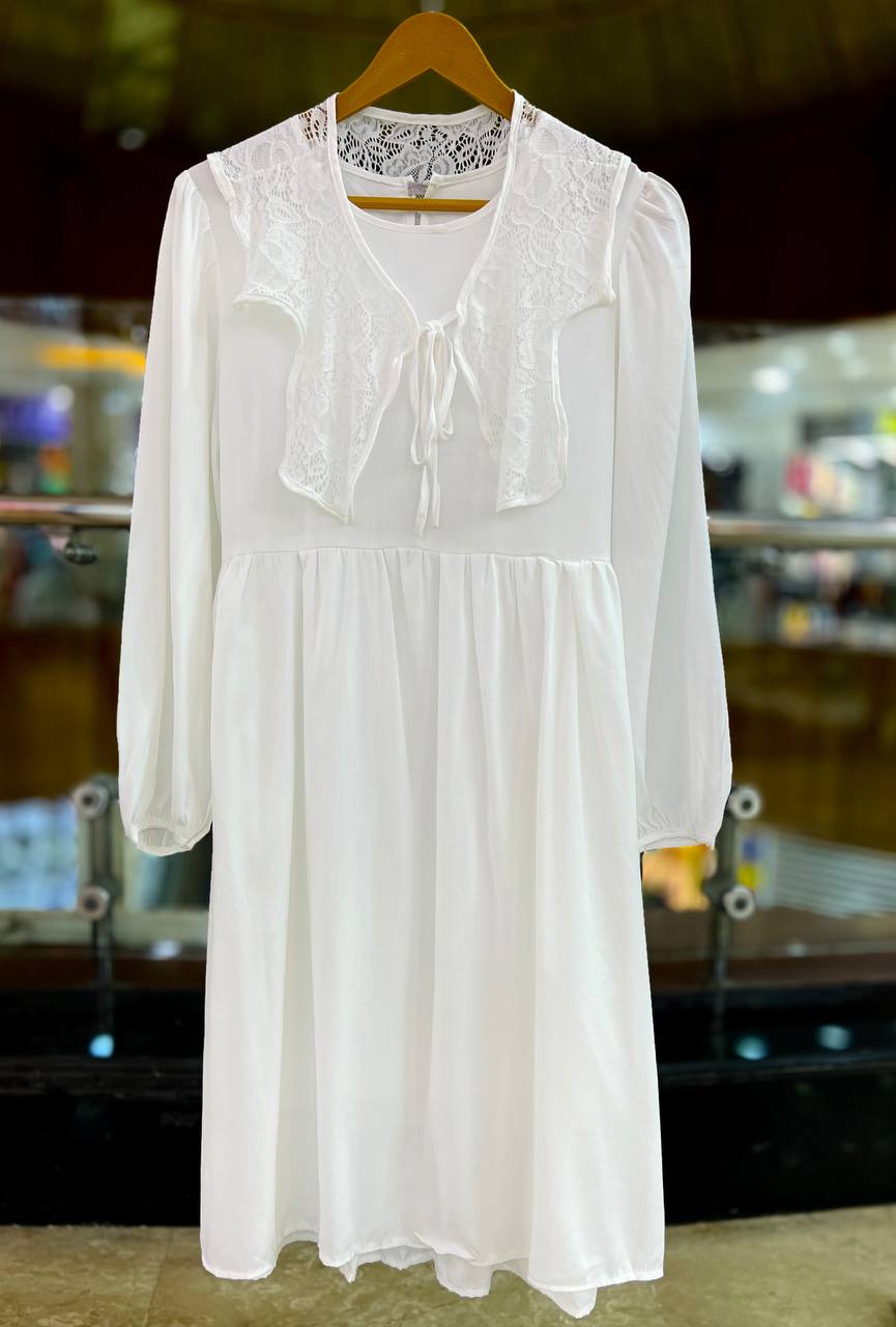 پیراهن بلند دور یقه گیپوری زنانه کد 418644