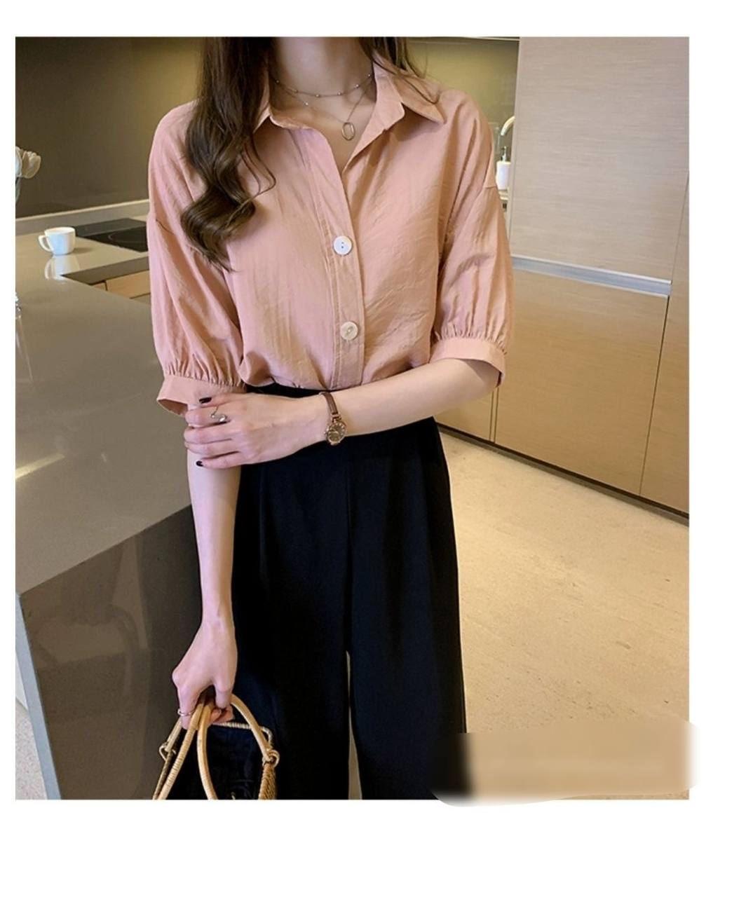 شومیز آستین کوتاه کرپ نخ زنانه کد 418647