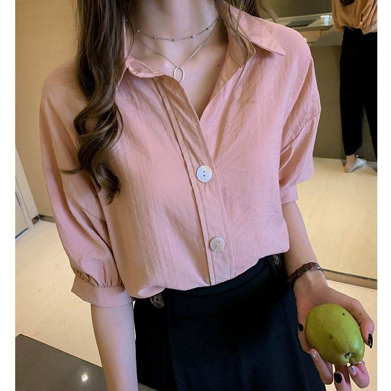 شومیز آستین کوتاه کرپ نخ زنانه کد 418647