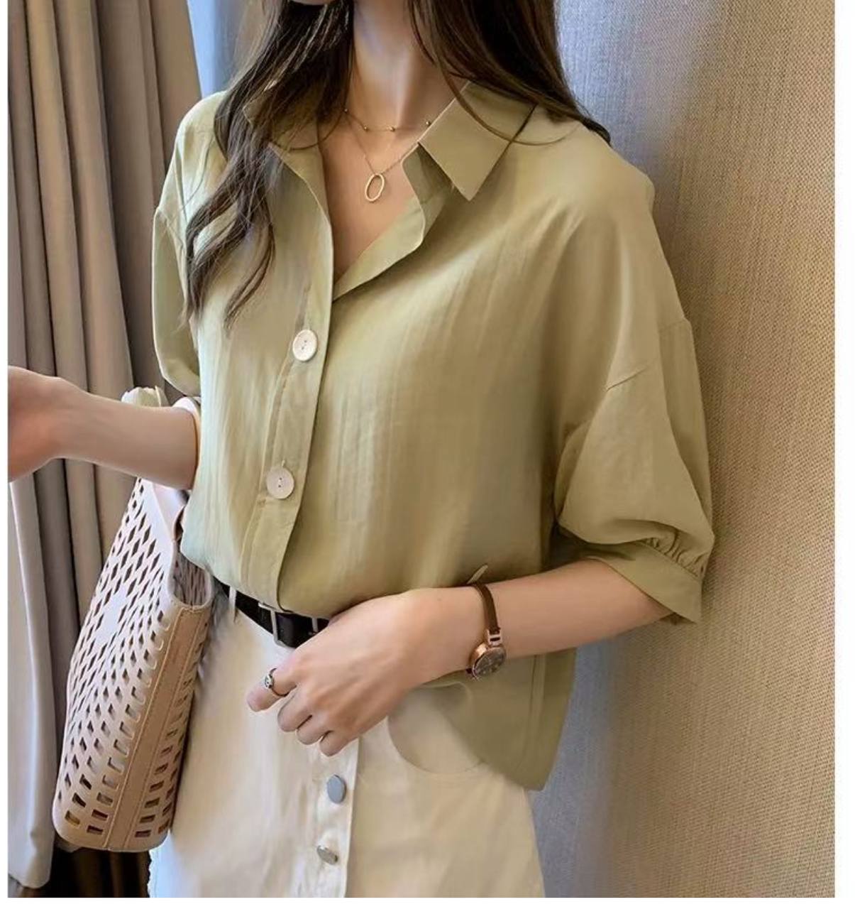 شومیز آستین کوتاه کرپ نخ زنانه کد 418647