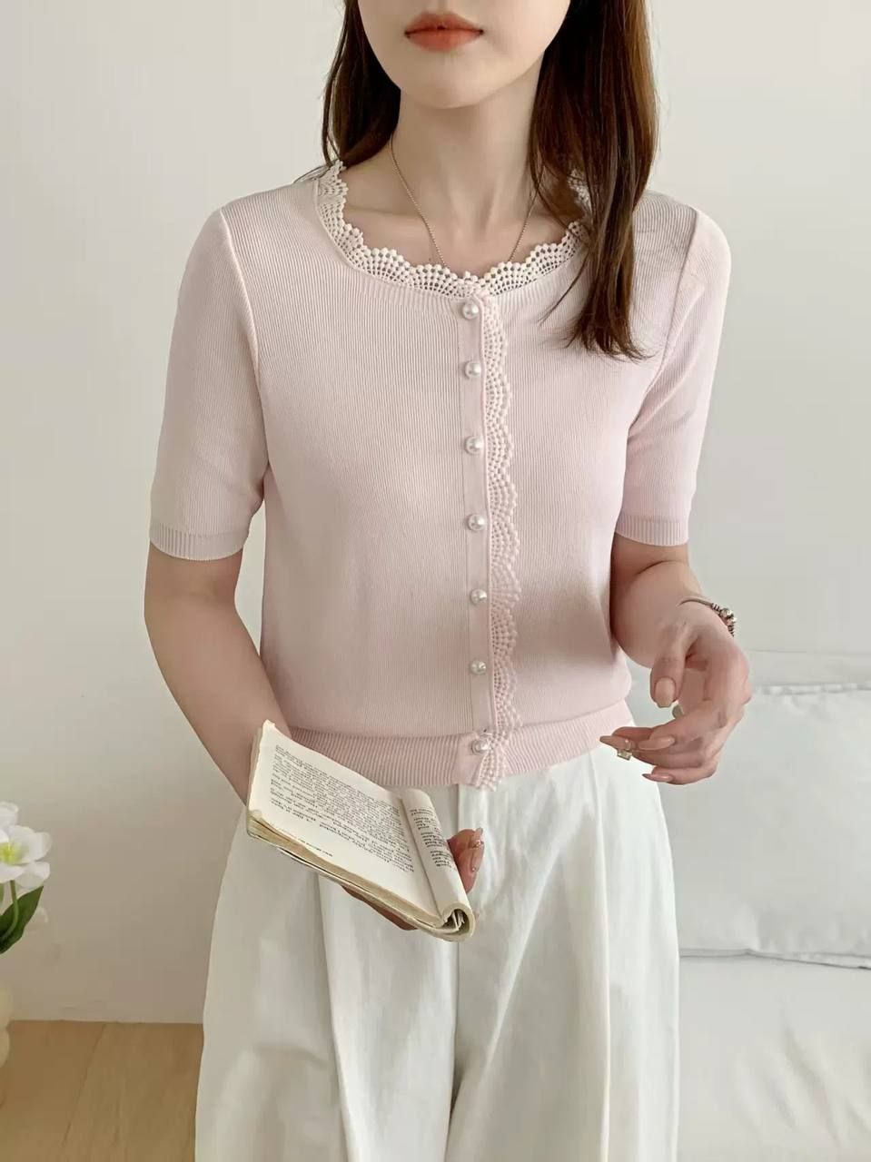 بلوز بافت کریستال آستین کوتاه زنانه کد 418650