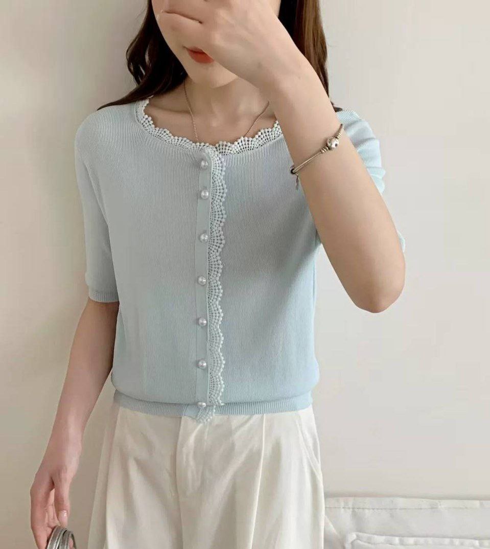 بلوز بافت کریستال آستین کوتاه زنانه کد 418650