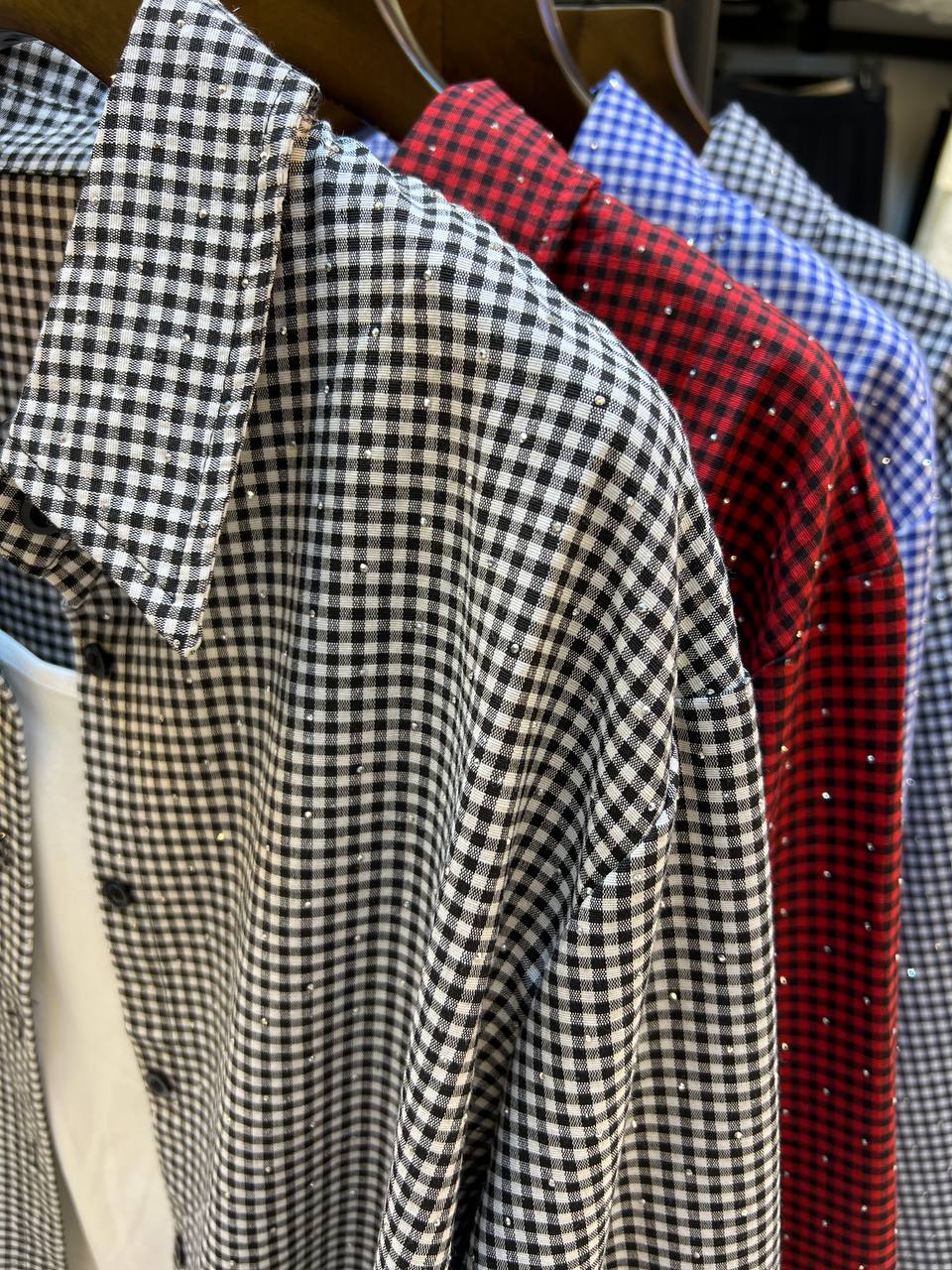 شومیز چهارخونه نگین دار زنانه کد 418722