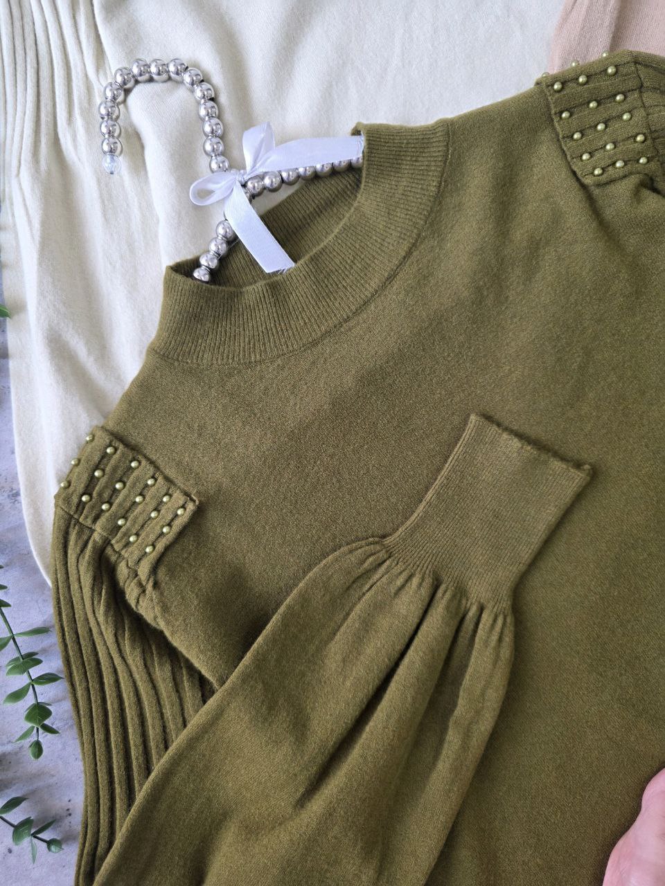 بلوز بافت قواره دار مروارید کار شده زنانه کد 418729