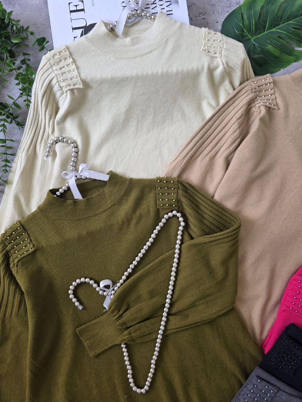 بلوز بافت قواره دار مروارید کار شده زنانه کد 418729