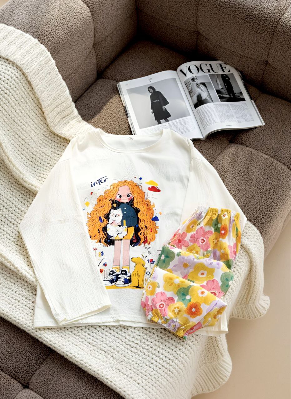 ست دو تیکه نخ کریشه آستین بلند دخترانه کد 418862