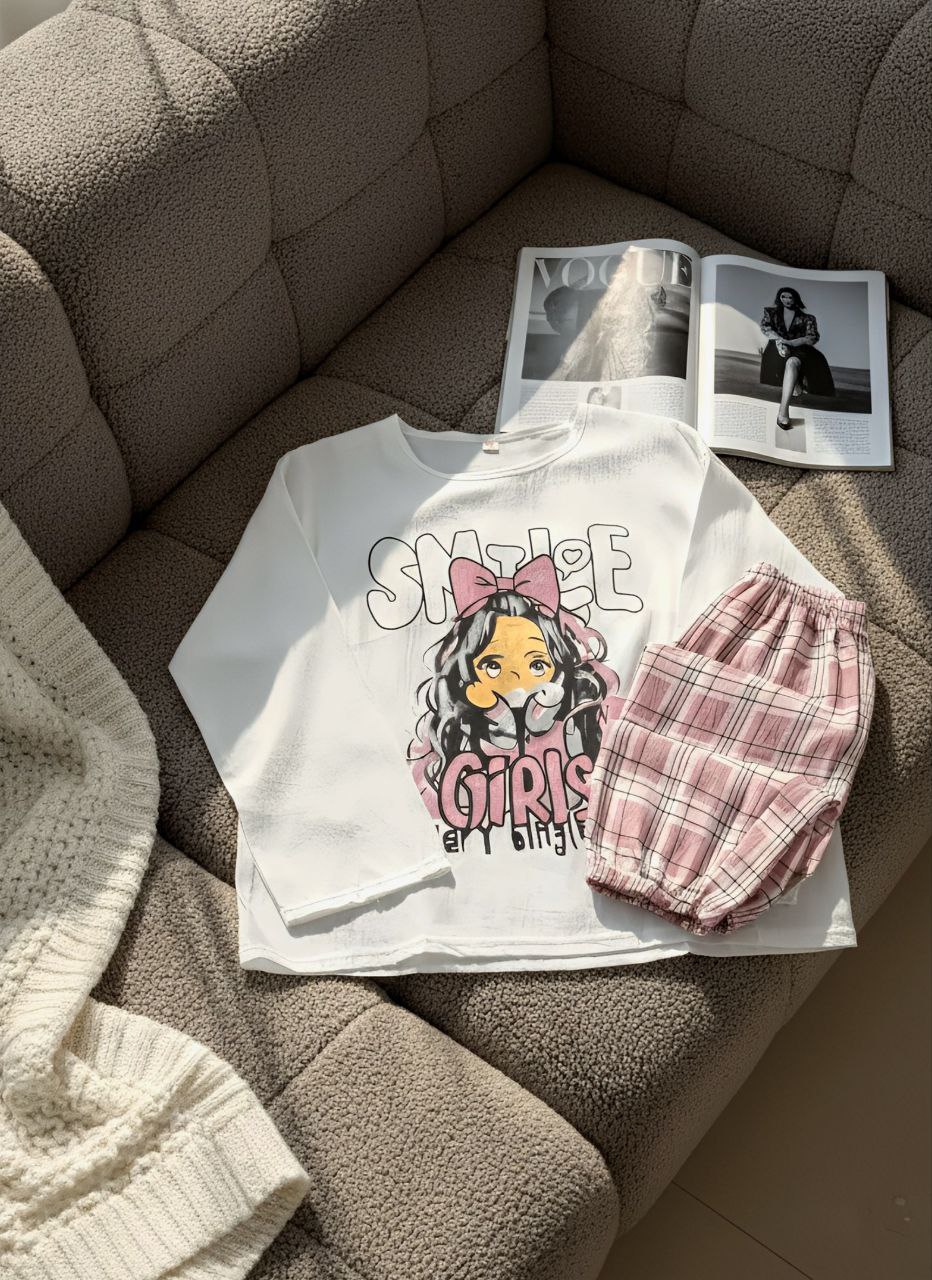 ست دو تیکه نخ کریشه آستین بلند دخترانه کد 418863