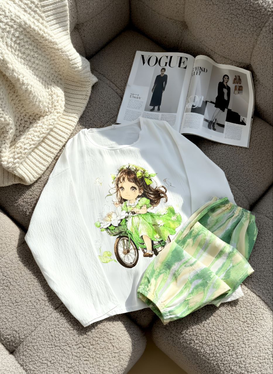 ست دو تیکه نخ کریشه آستین بلند دخترانه کد 418865