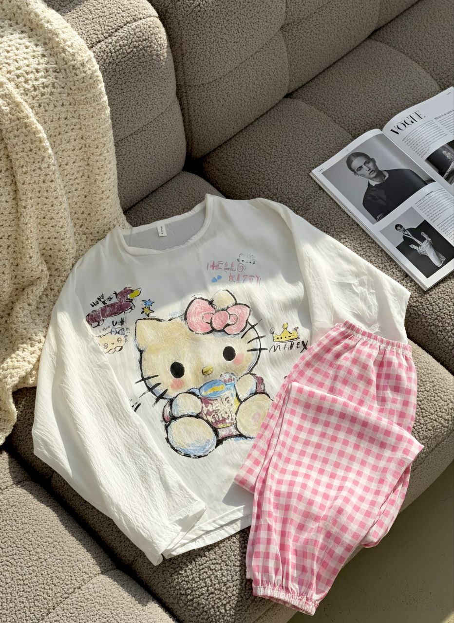 ست دو تیکه نخ کریشه آستین بلند دخترانه کد 418869