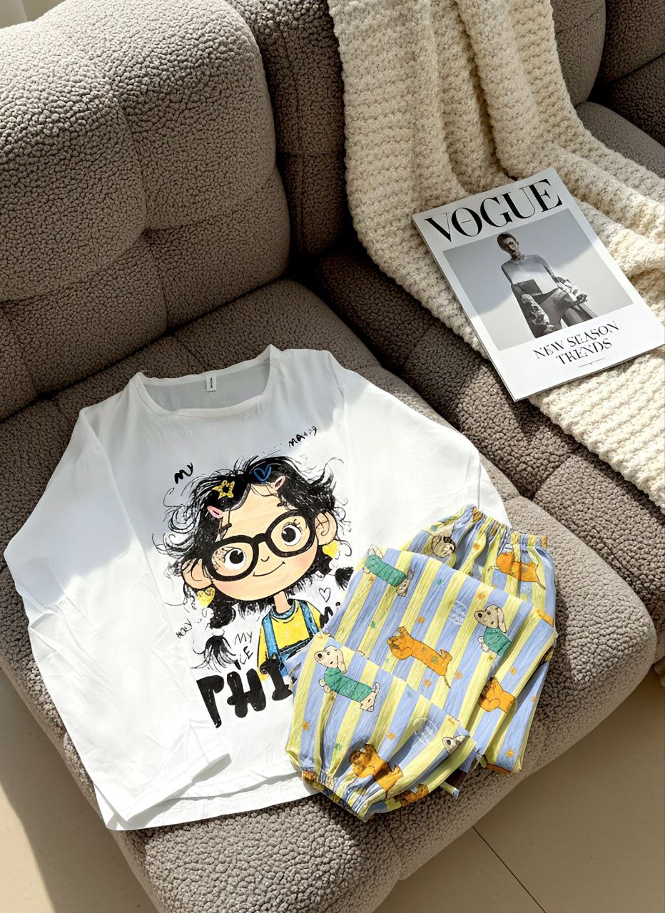 ست دو تیکه نخ کریشه آستین بلند دخترانه کد 418870