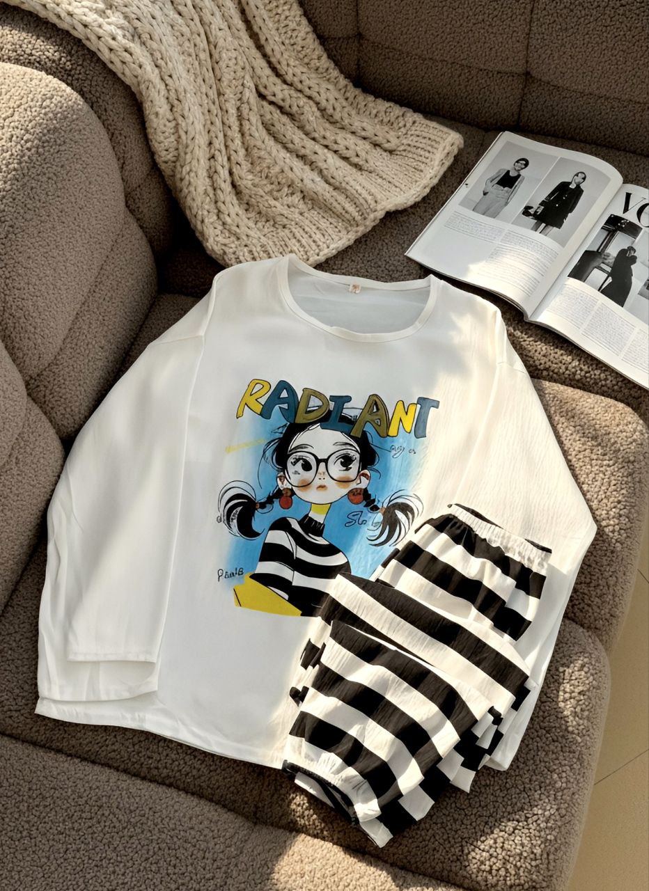 ست دو تیکه نخ کریشه آستین بلند دخترانه کد 418876