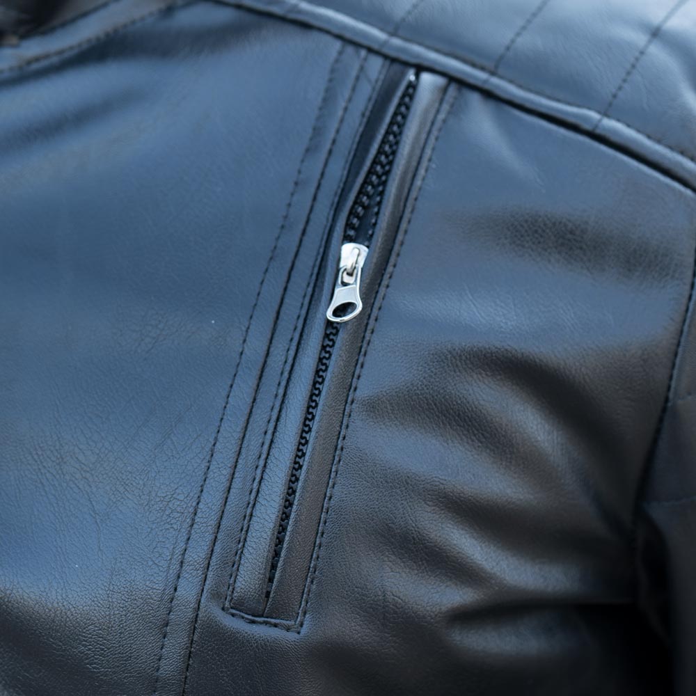 کاپشن چرم زیپ کج مشکی کد 1045