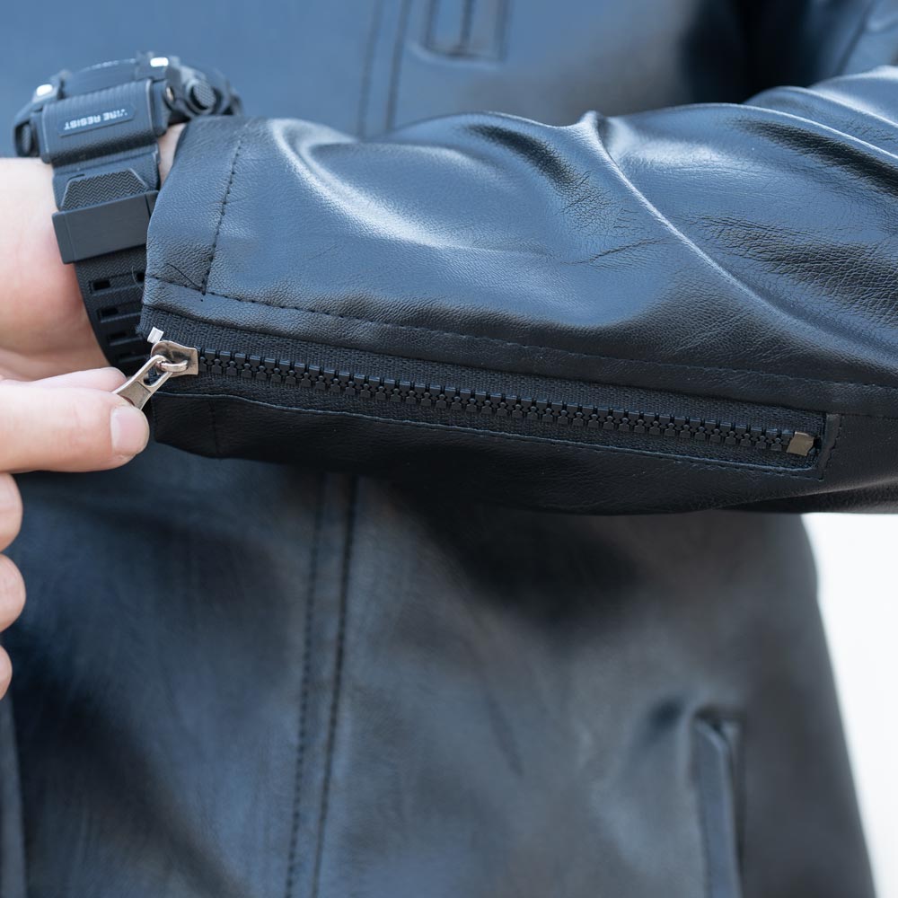 کاپشن چرم زیپ کج مشکی کد 1045