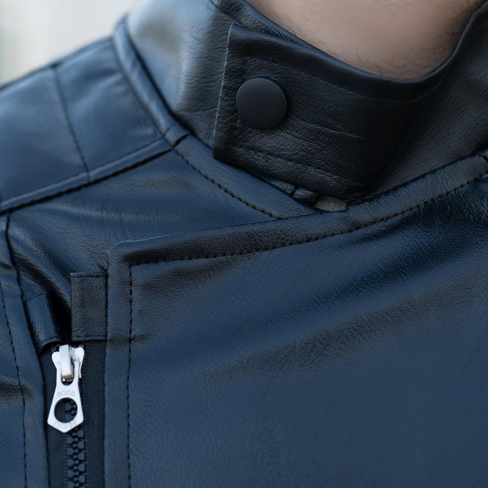 کاپشن چرم زیپ کج مشکی کد 1045