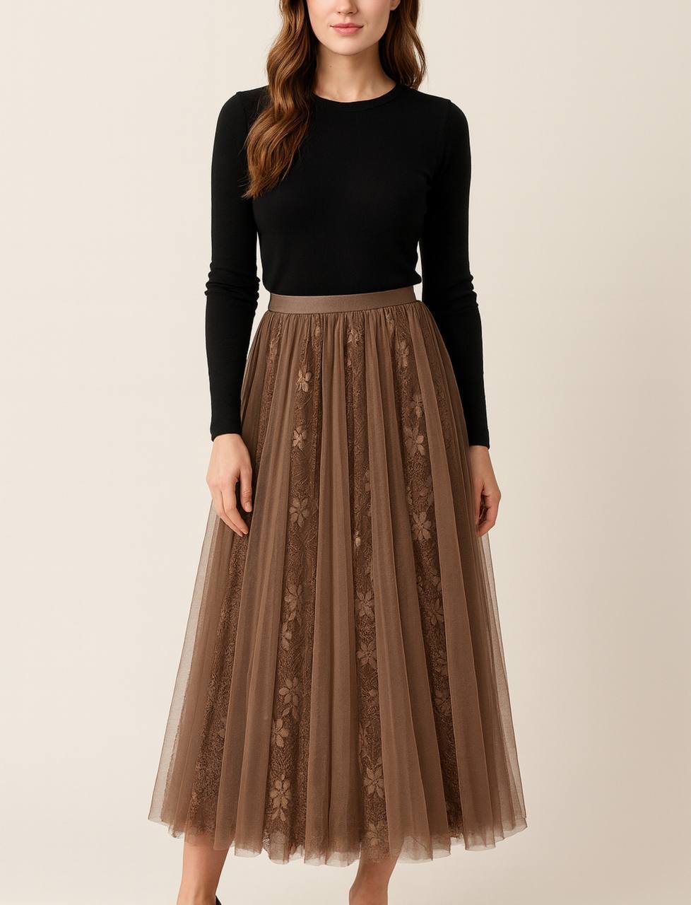 دامن حریر گیپور دار دو رو زنانه کد 418879