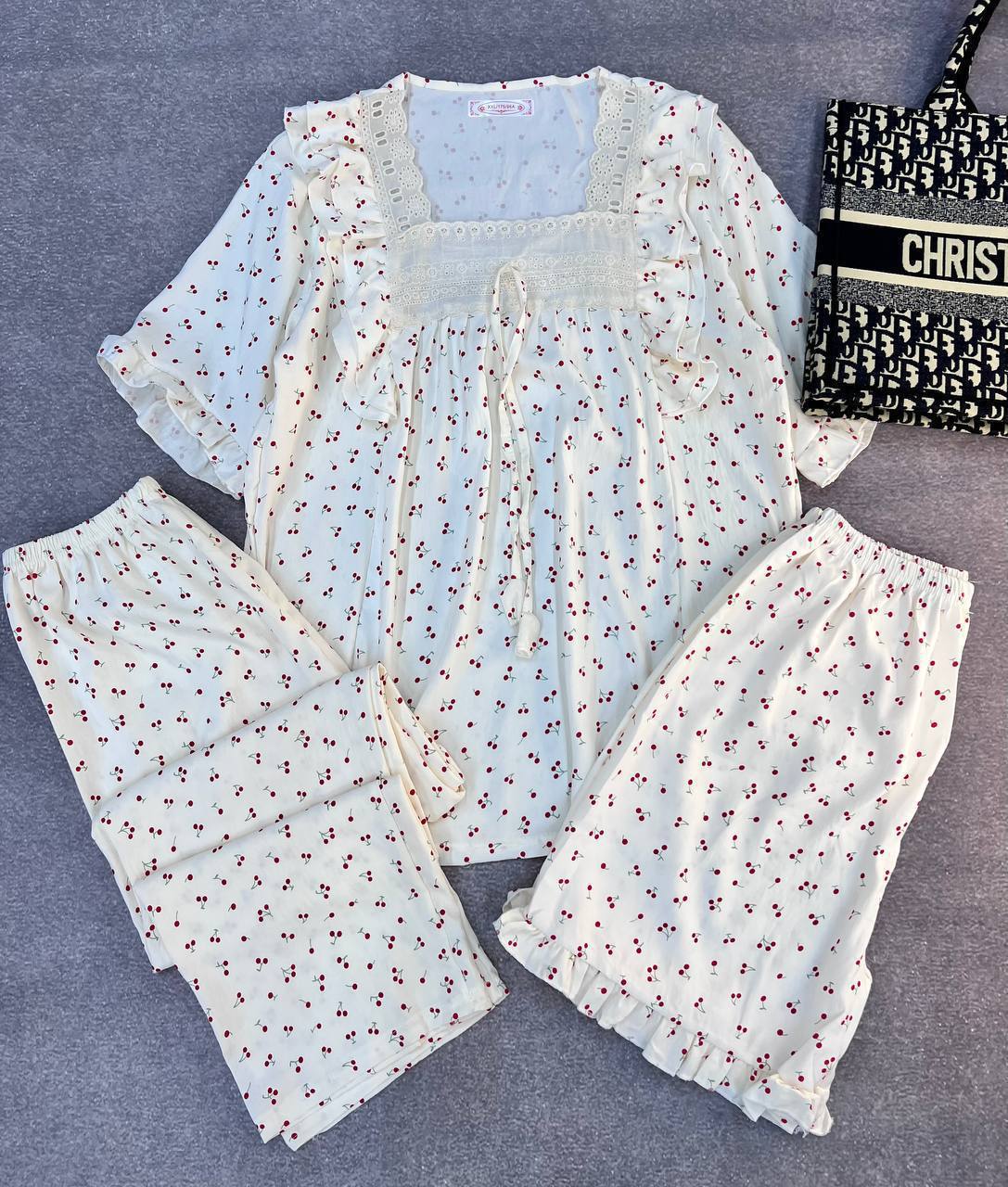 ست سه تیکه نخ موسیلین زنانه کد 419144