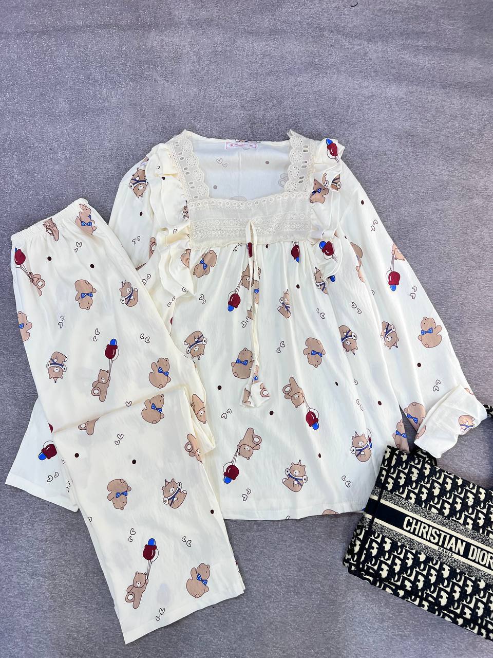 ست دو تیکه نخ موسلین آستین بلند زنانه کد 419149